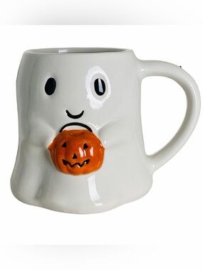 Cracker Barrel White Ghost Ceramic Mug with Pumpkin Accent - clean collectible